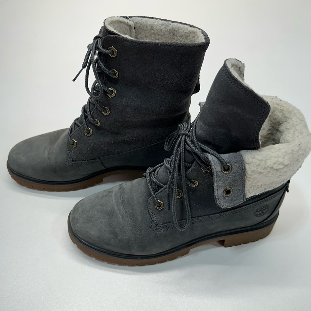 Timberland Jayne Waterproof Fleece Fold Over Gray Boots Women’s Size 6.5